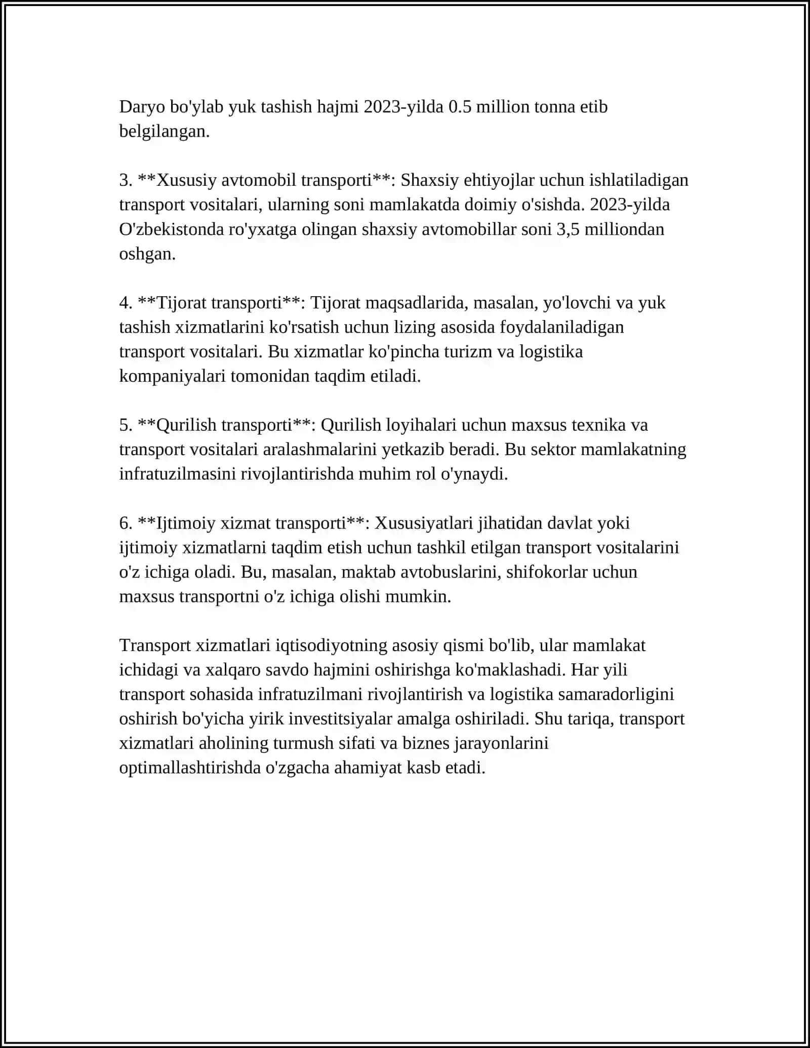 TURIZM SOHASIDA TRANSPORT XIZMATLARINING TASNIFLANISHI 4
