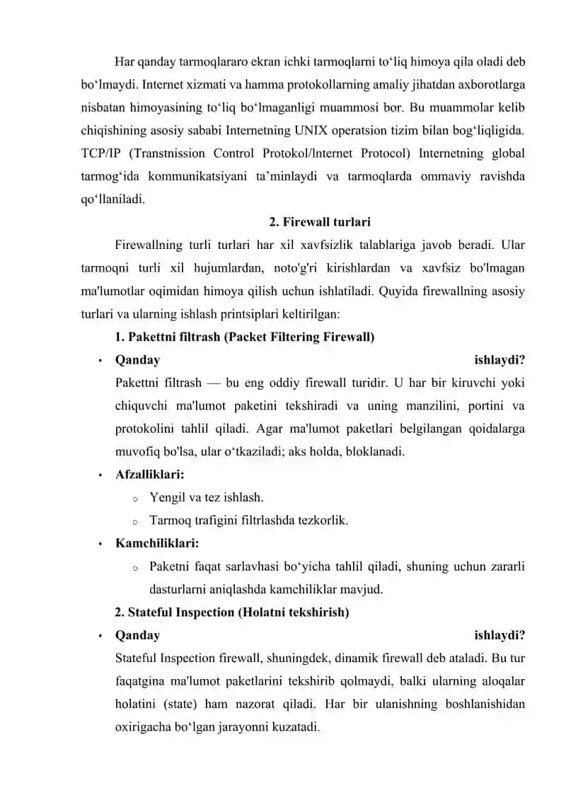 Firewall (tarmoqlararo to‘siq) va uning turlari 4