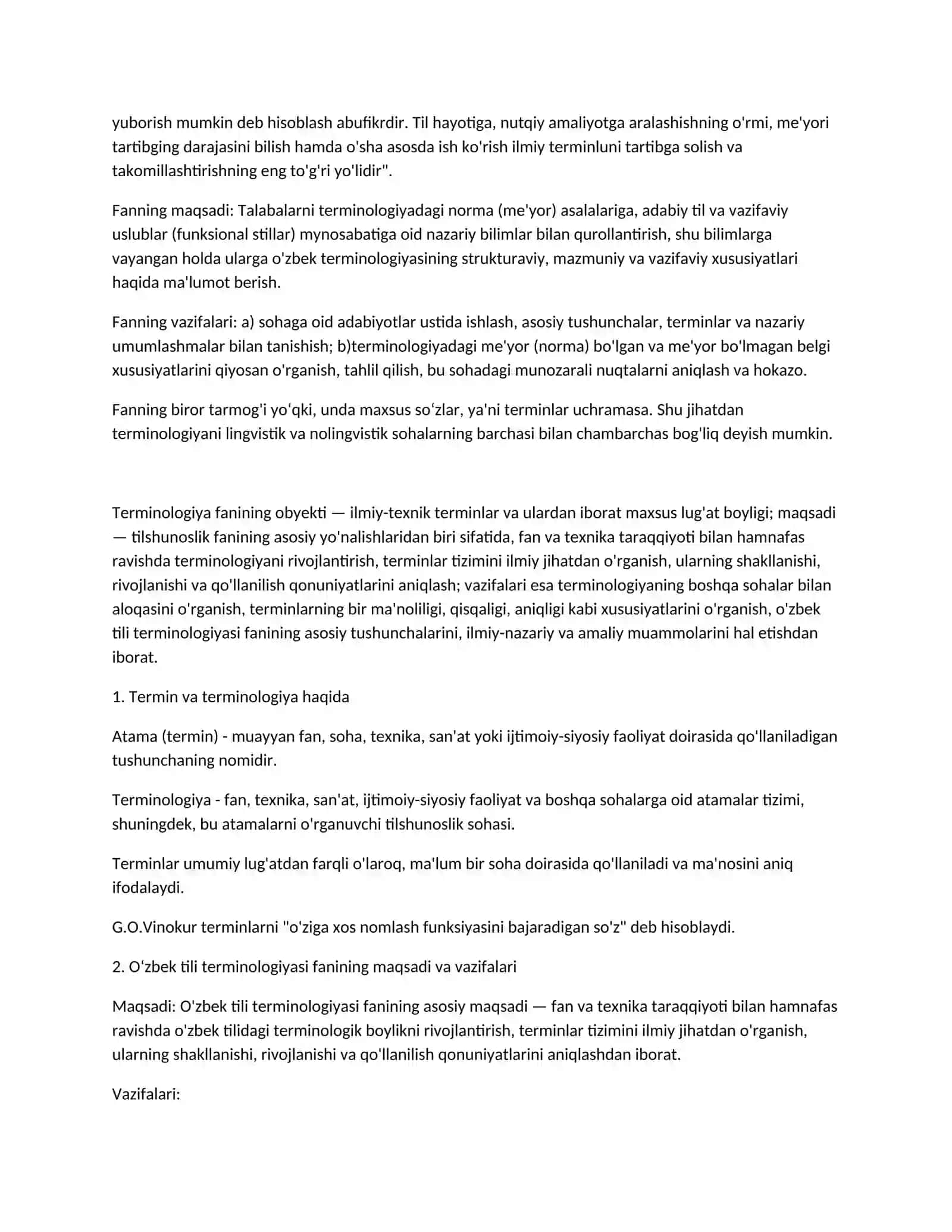 Terminologiya fanining obyekti, maqsadi va vazifalari 4