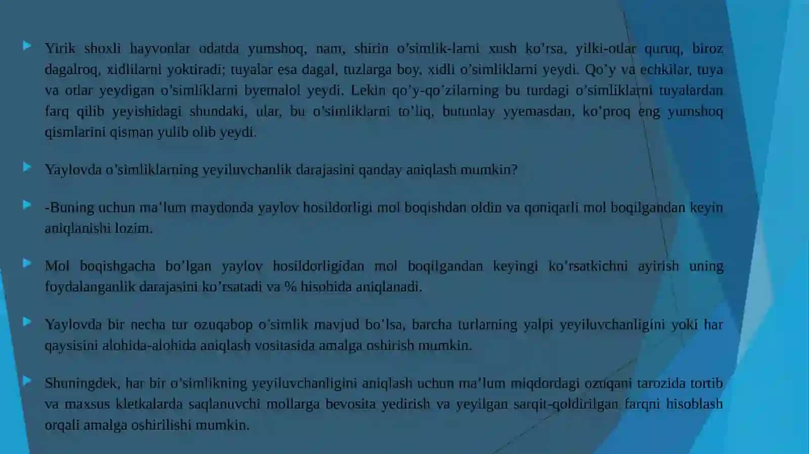 O'simliklarni ozuqaviyligi jihatdan baholash usullari 4