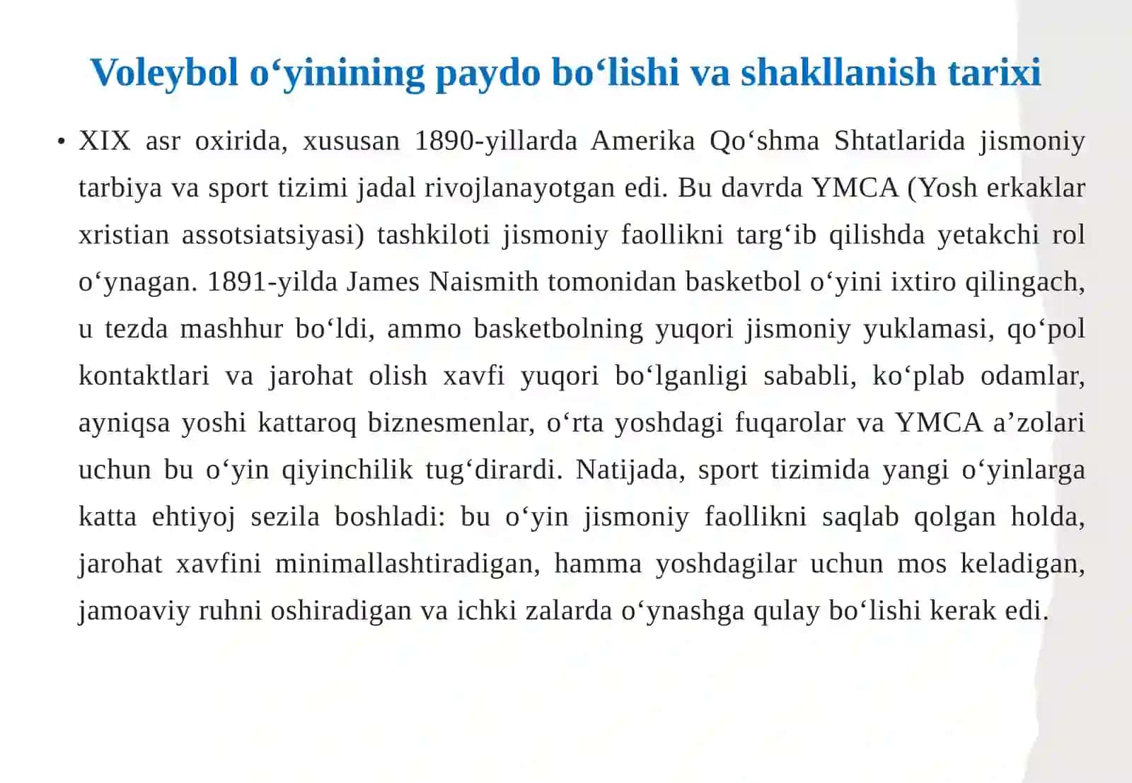 Voleybolo‘yinining kelib chiqishi 4