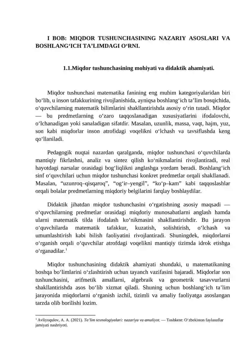 MIQDORLARNI O`RGANISH METODIKASI ( 1-2-SINF ) 4