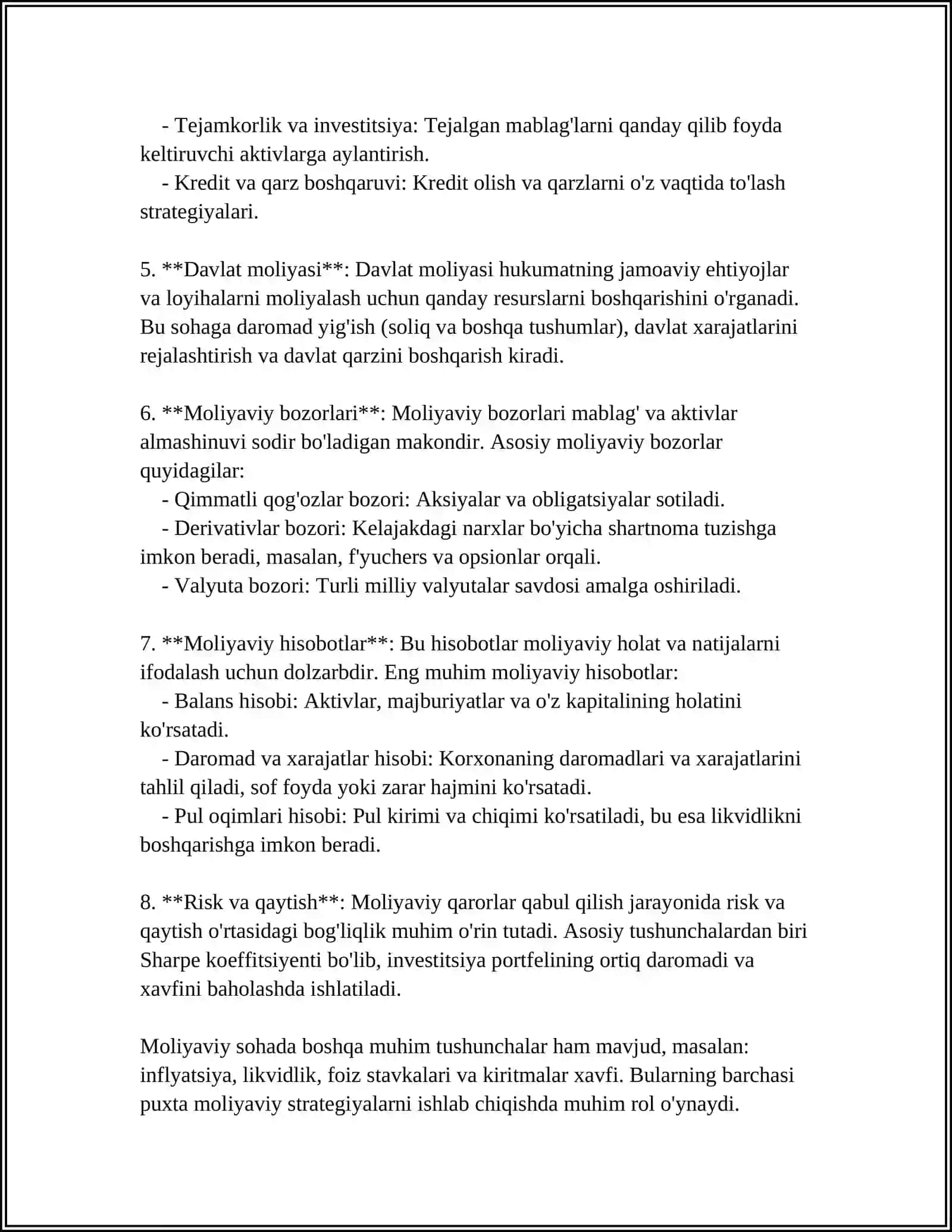 Moliyaning asosiy tushunchalari 4