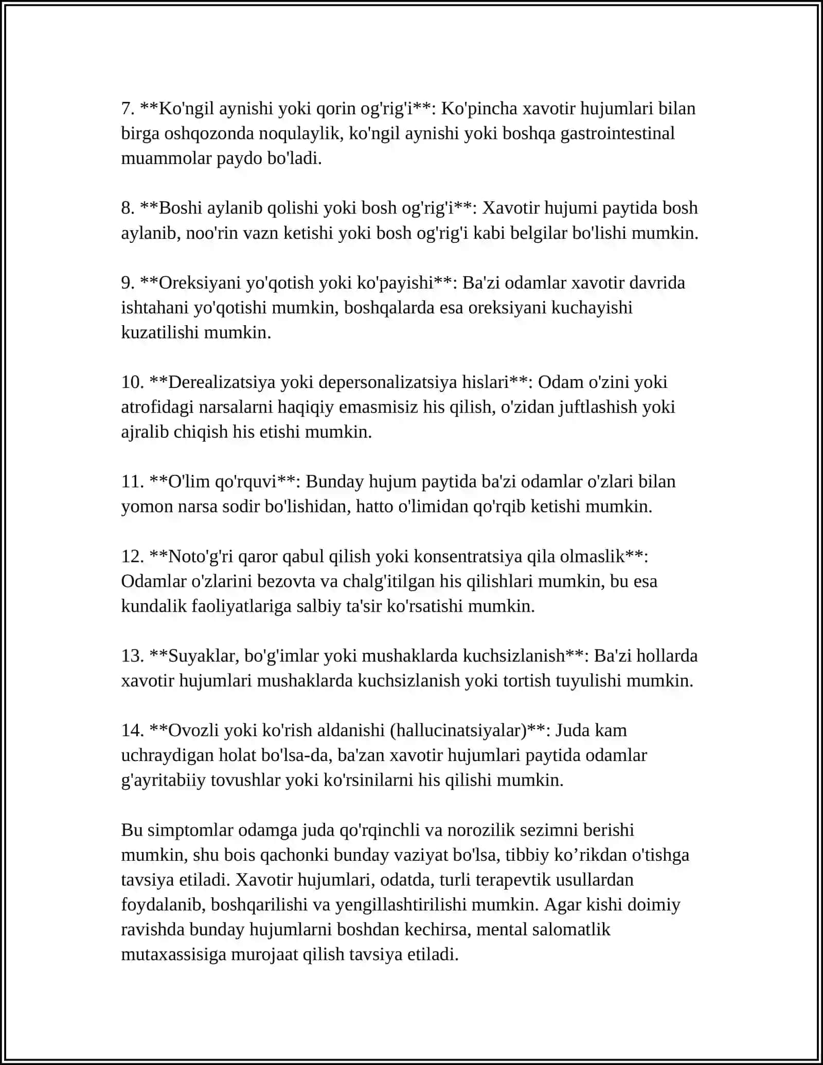 PSIXOLOGIK KASALLIKLAR. XAVOTIR HURUJLARI 4