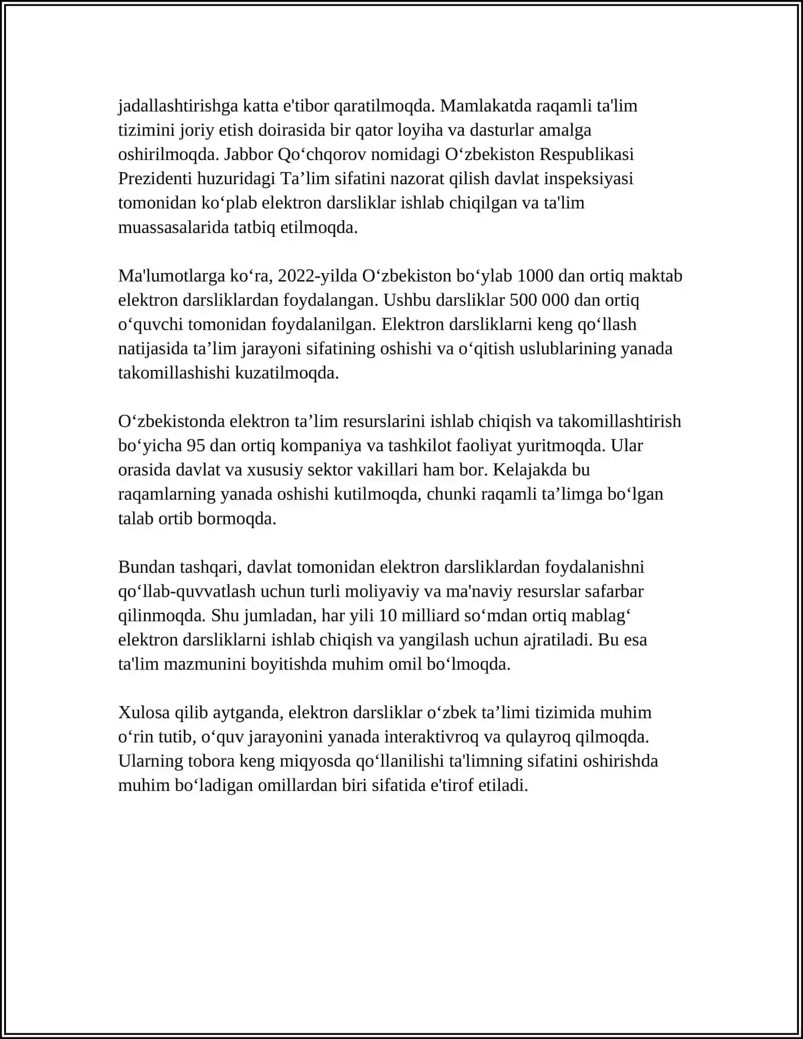 ELEKTRON DARSLIK YARATISH KOʻNIKMASI 4