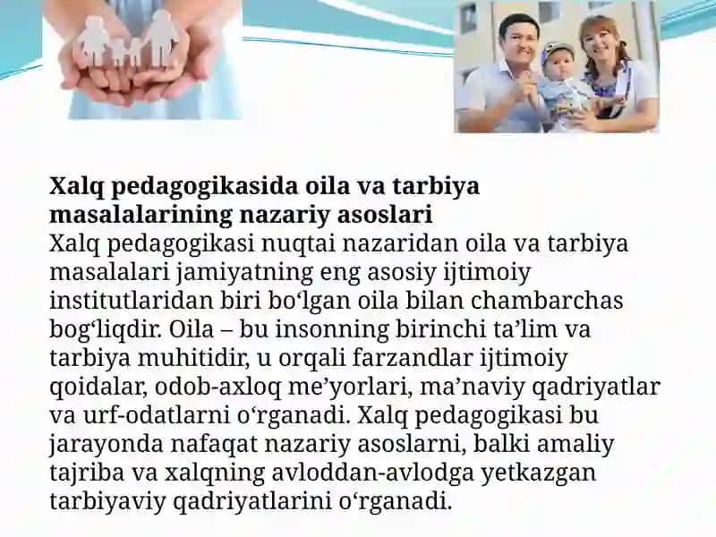 Xalq pedagogikasida ota-ona farzandlarining o'zaro munosabatlari. 4