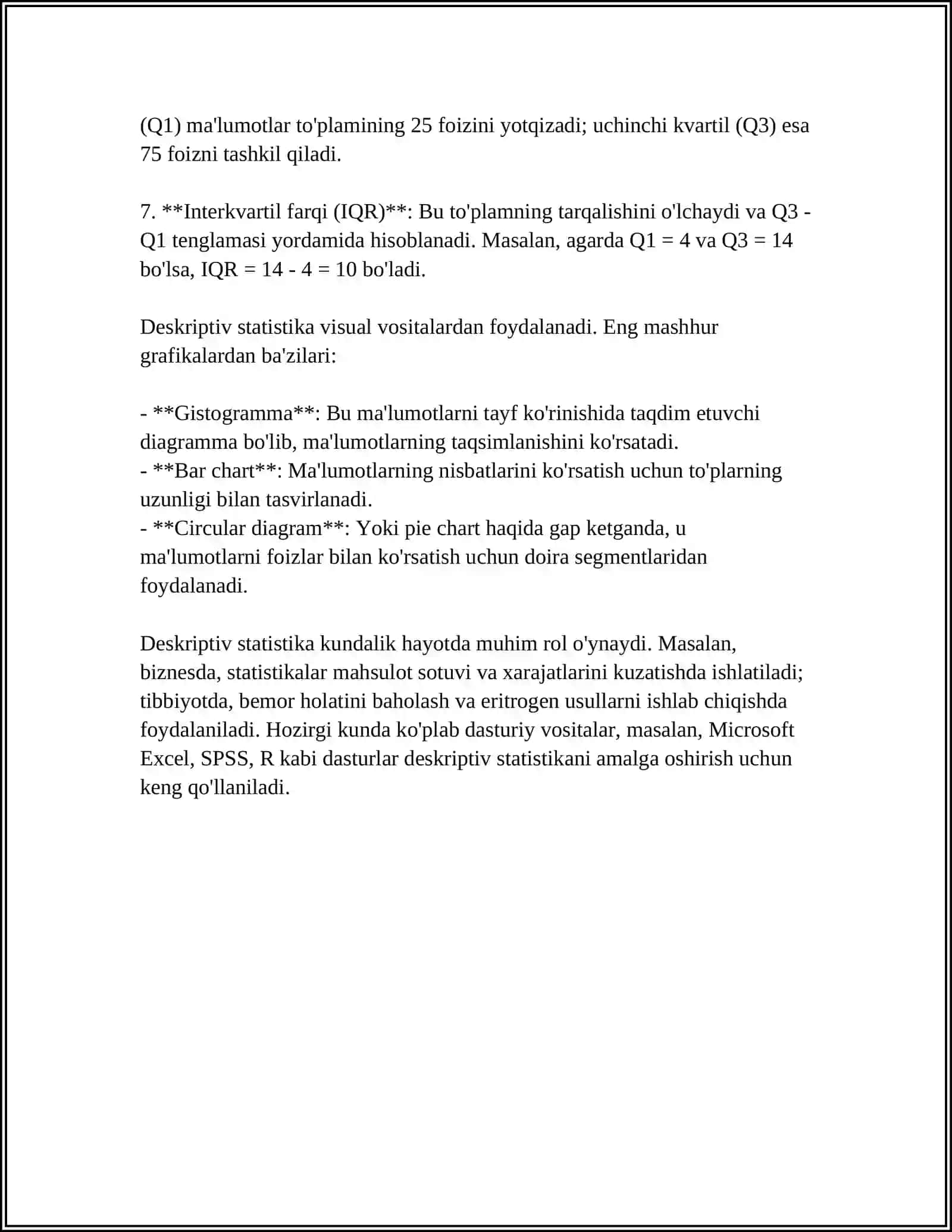 MATEMATEK STATISTIKA ELEMENTLARIGA DOIR AMALIY TOPSHIRIQLARNI BAJARISH 4