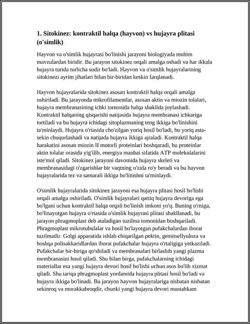 HAYVON VA O'SIMLIK HUJAYRASI BO'LINISHINING FARQLARI 4