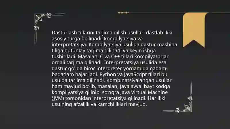 Interpretatorlar va kompilyatorlar. Tanlash operatori bilan ishlash 4