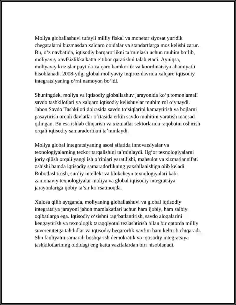 MOLIYANING GLOBALLASHUVI SHAROITIDAGI AHAMIYATI 4