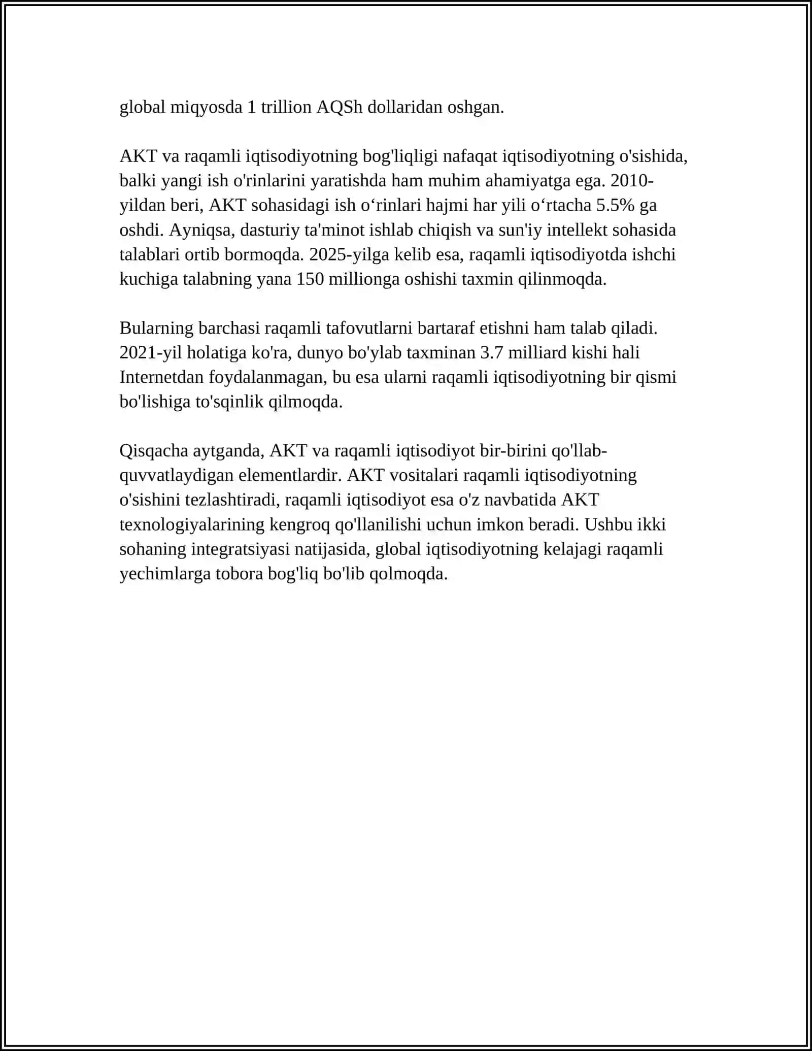 RAQAMLI IQTISODIYOTNI RIVOJLANTIRISHDA AXBOROT KOMMUNIMATSIYA TEXNOLOGIYALRINI O'RNI 4