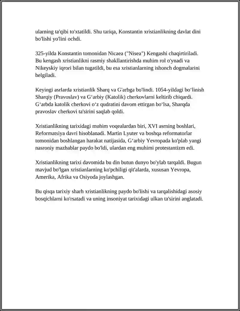 XRISTIANLIK DINI BO’YICHA REFERAT 4