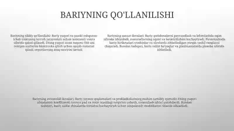 Bariy Va Uning Birikmalarini Olinishi Va Xossalari 4