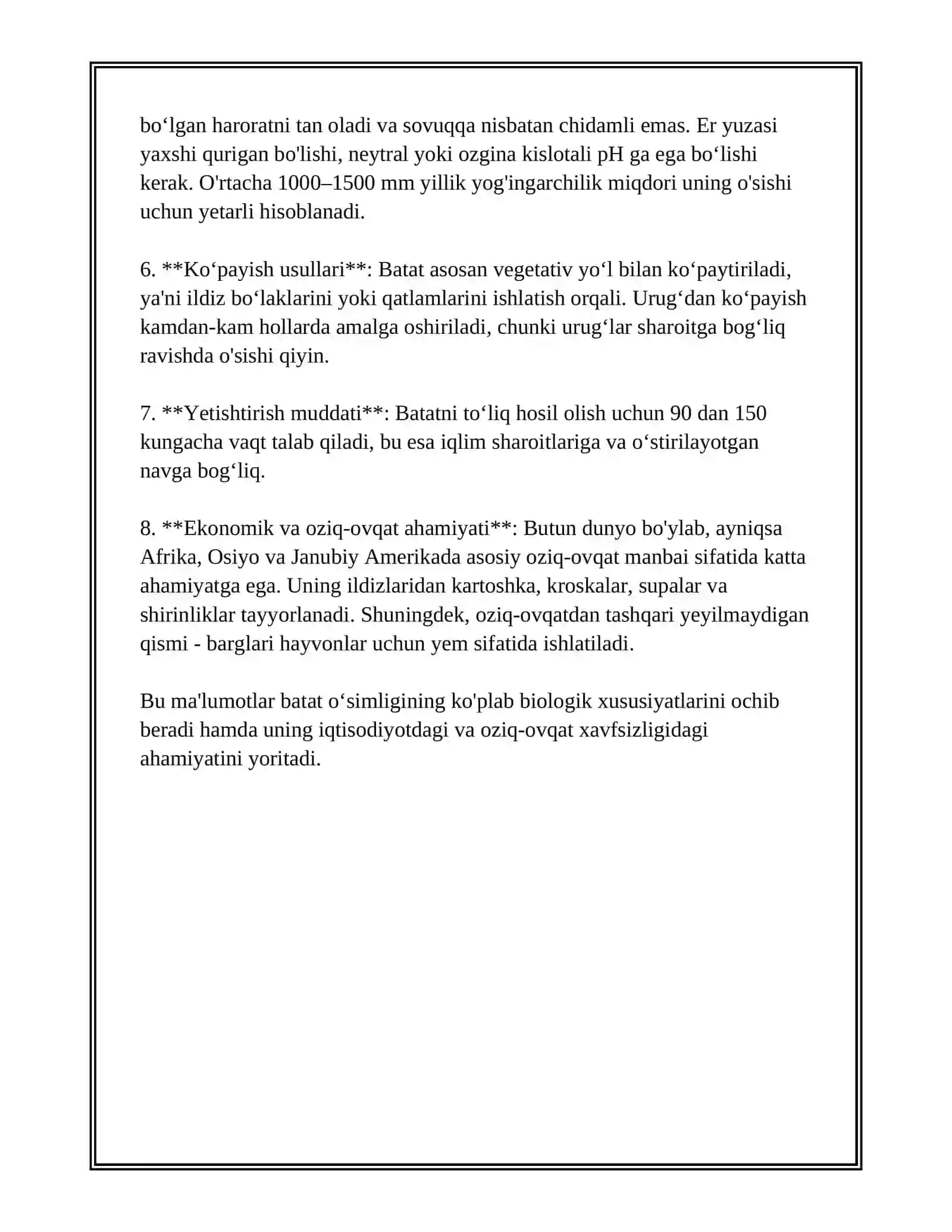 BATAT OʻSIMLIGI HAQIDA MUSTAQIL ISH 4