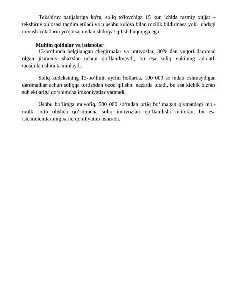 Soliq kodeksi 13 bob haqida 4