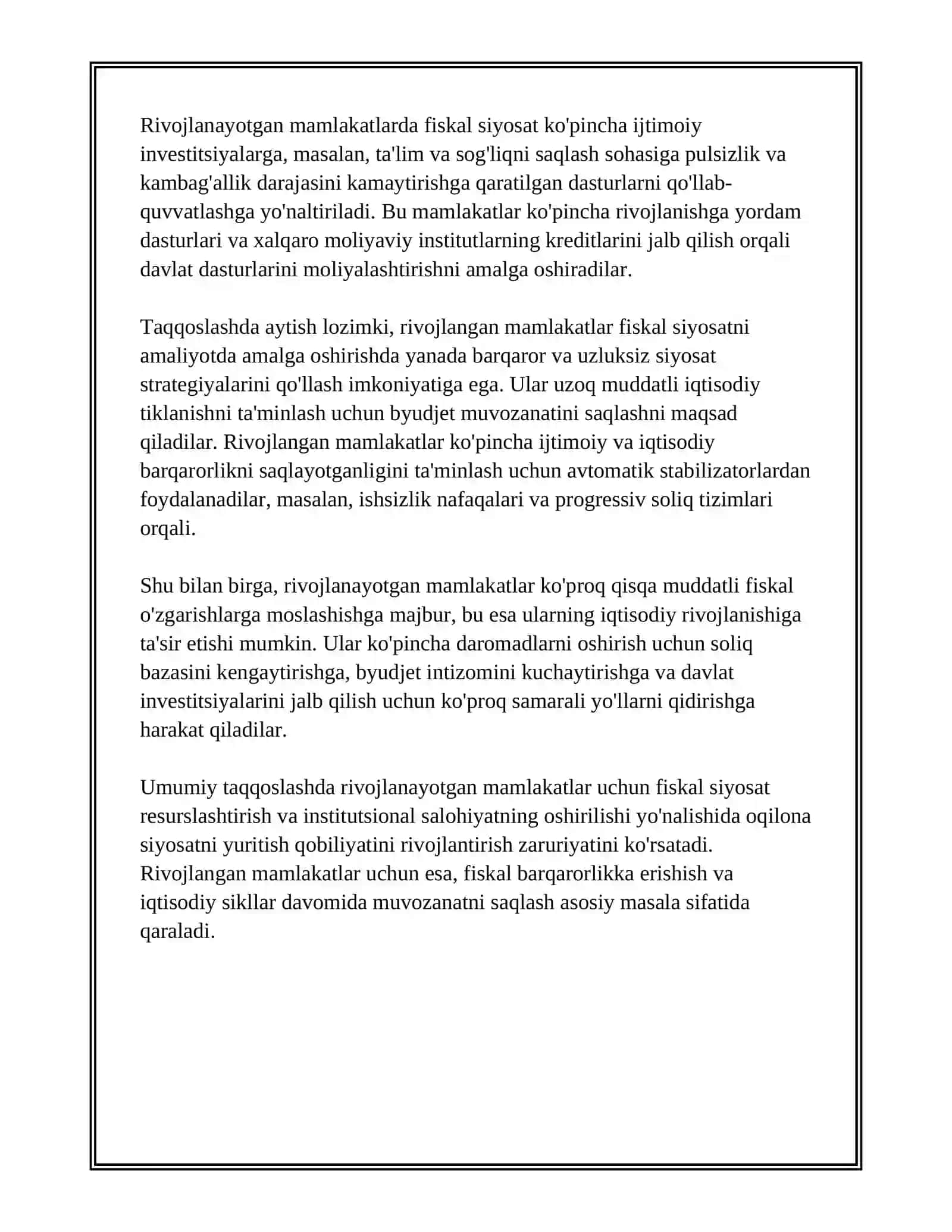 JAXON TAJRIBASI, RIVOJLANGAN VA RIVOJLANYATGAN MAMLAKATLARDA FISKAL SIYOSAT MODELLARI 4