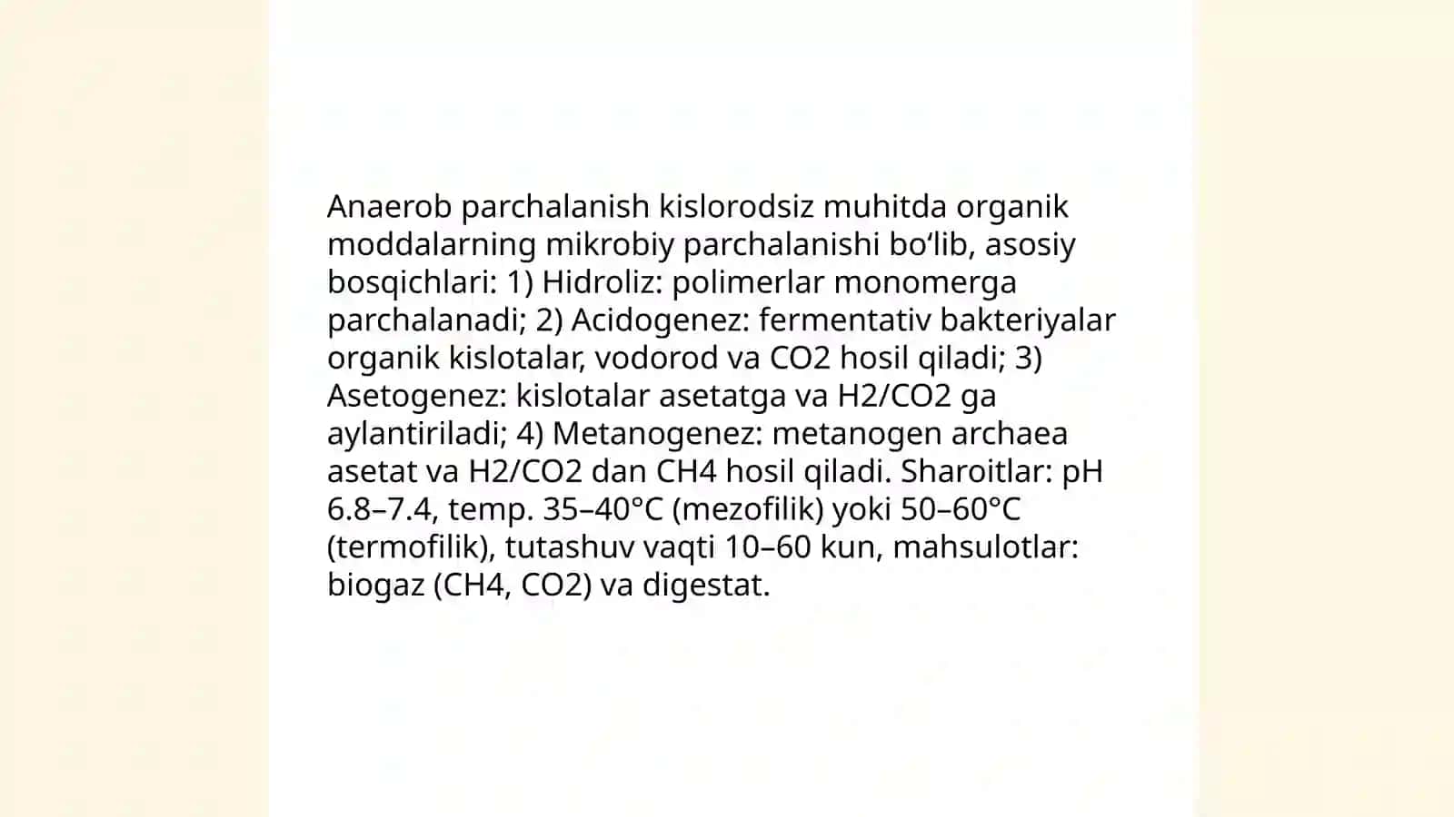 Biogaz ishlab chiqarish texnologiyasini oʻrganish 4