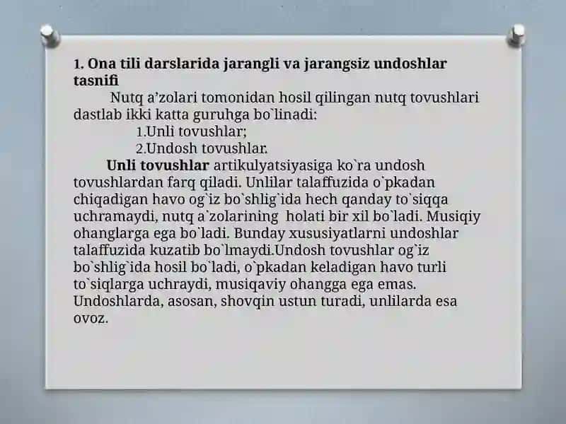 Boshlangich sinflarda jarangli va jarangsiz undoshlarni o`rganish metodikasi 4