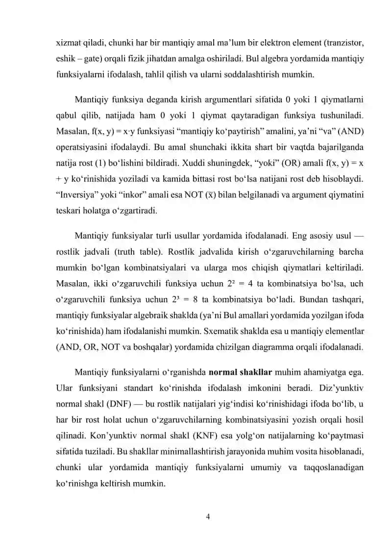 Matematik mantiq funksiyalarini minimallashtirish muammosi 4