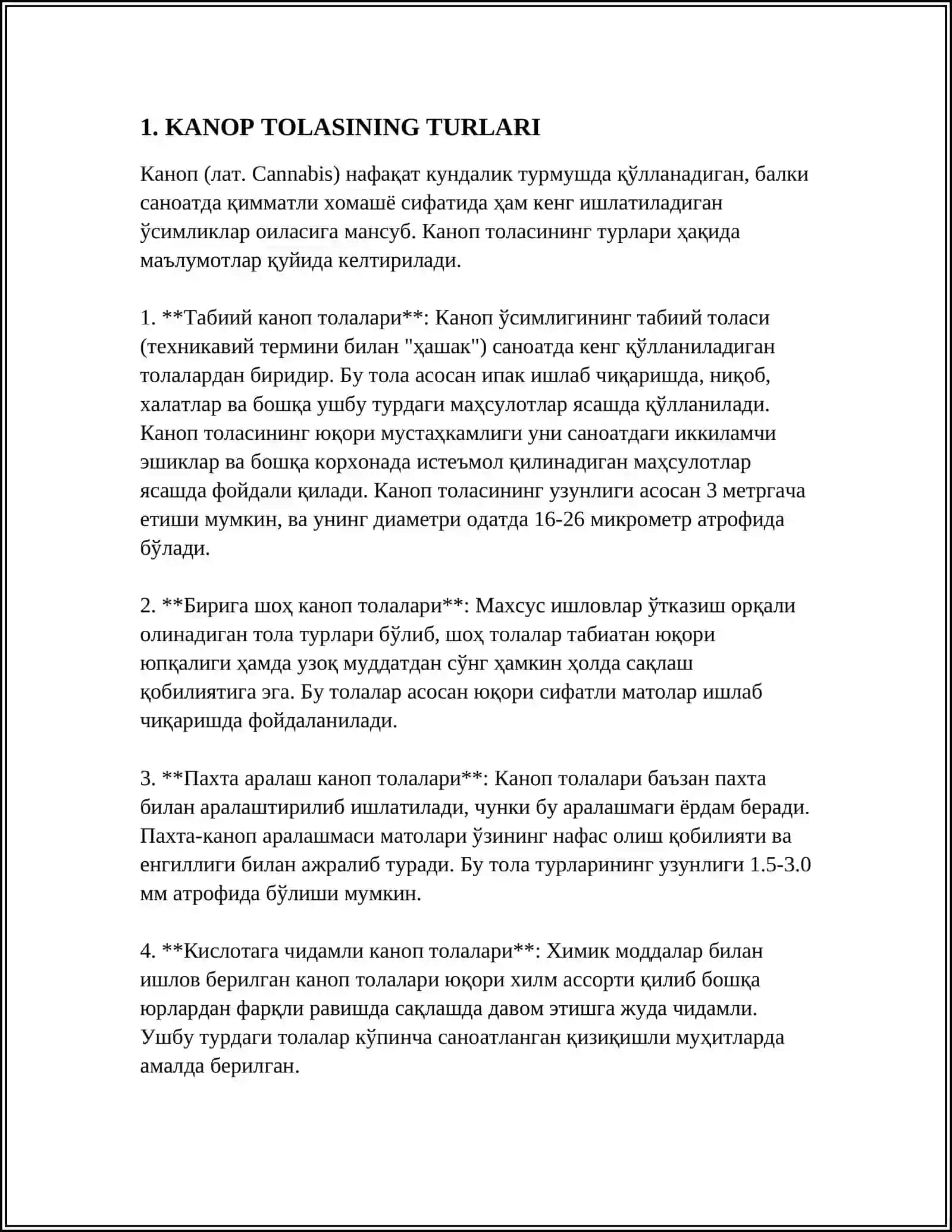 KANOP TOLASINING SIFATINI BELGILOVCHI STANDARTLAR 4