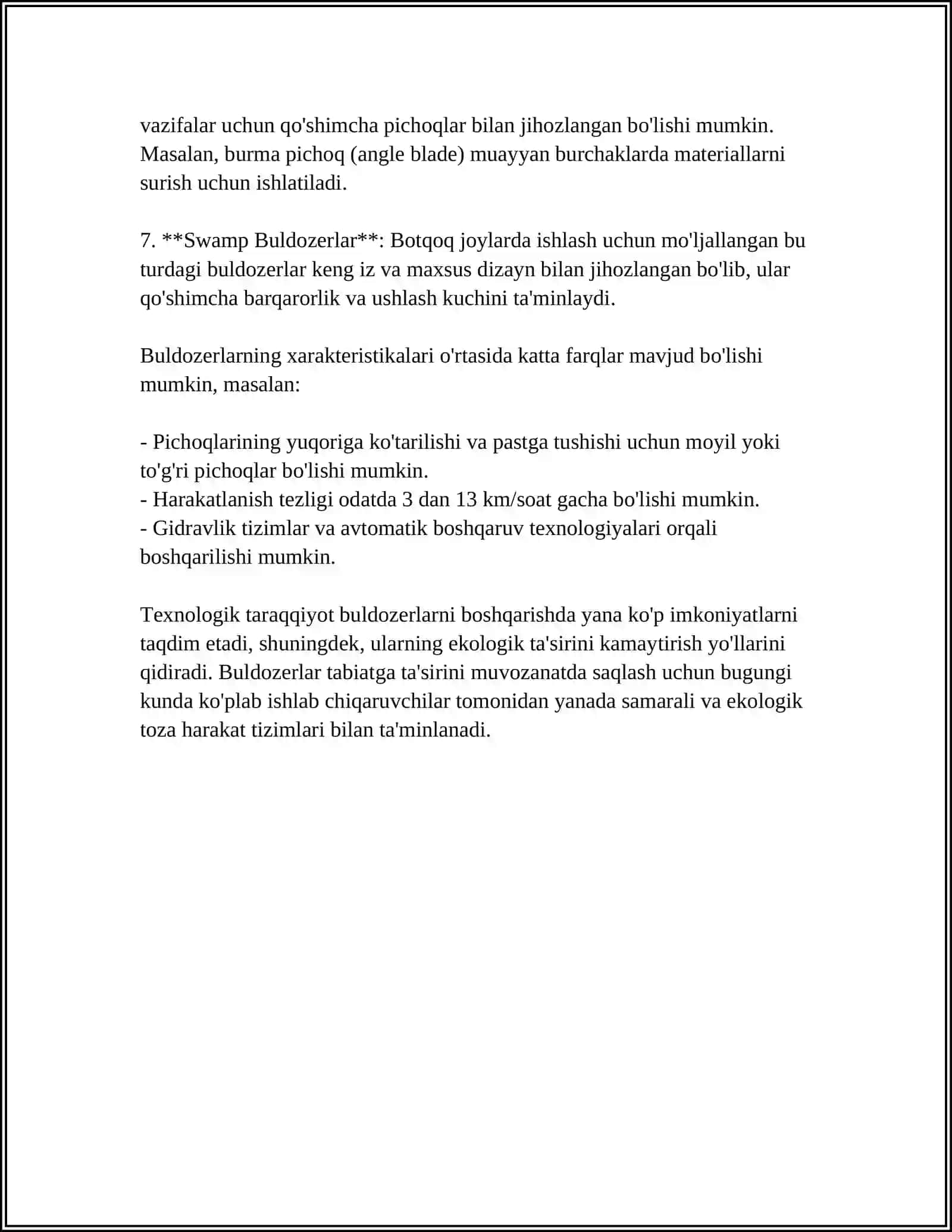 BULDOZERNI TANLASH VA HISOBLASH 4