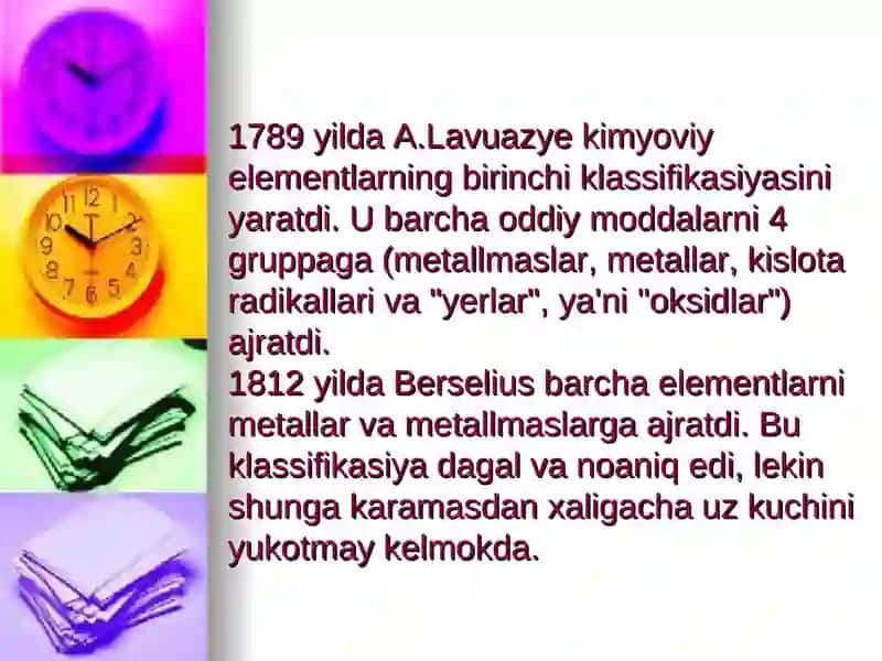 D.I.MENDELEYEVNING ELEMENTLAR DAVRIYQONUNIVA KIMYOVIY ELEMENTLAR DAVRIY SISTEMASI 4