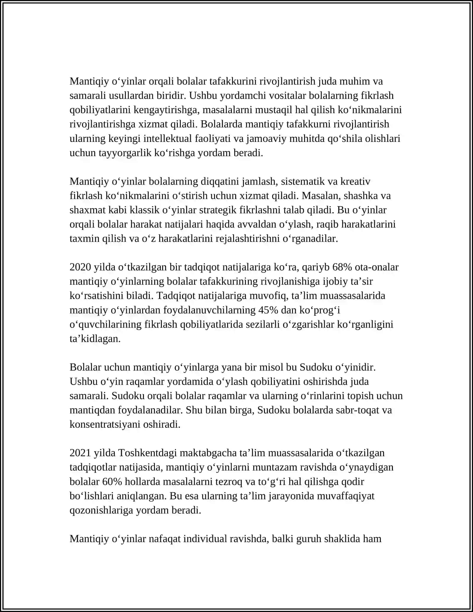 MAKTABGACHA TAʼLIMDA BOLANING MANTIQIY FIKRINI RIVOJLANTIRISH 4