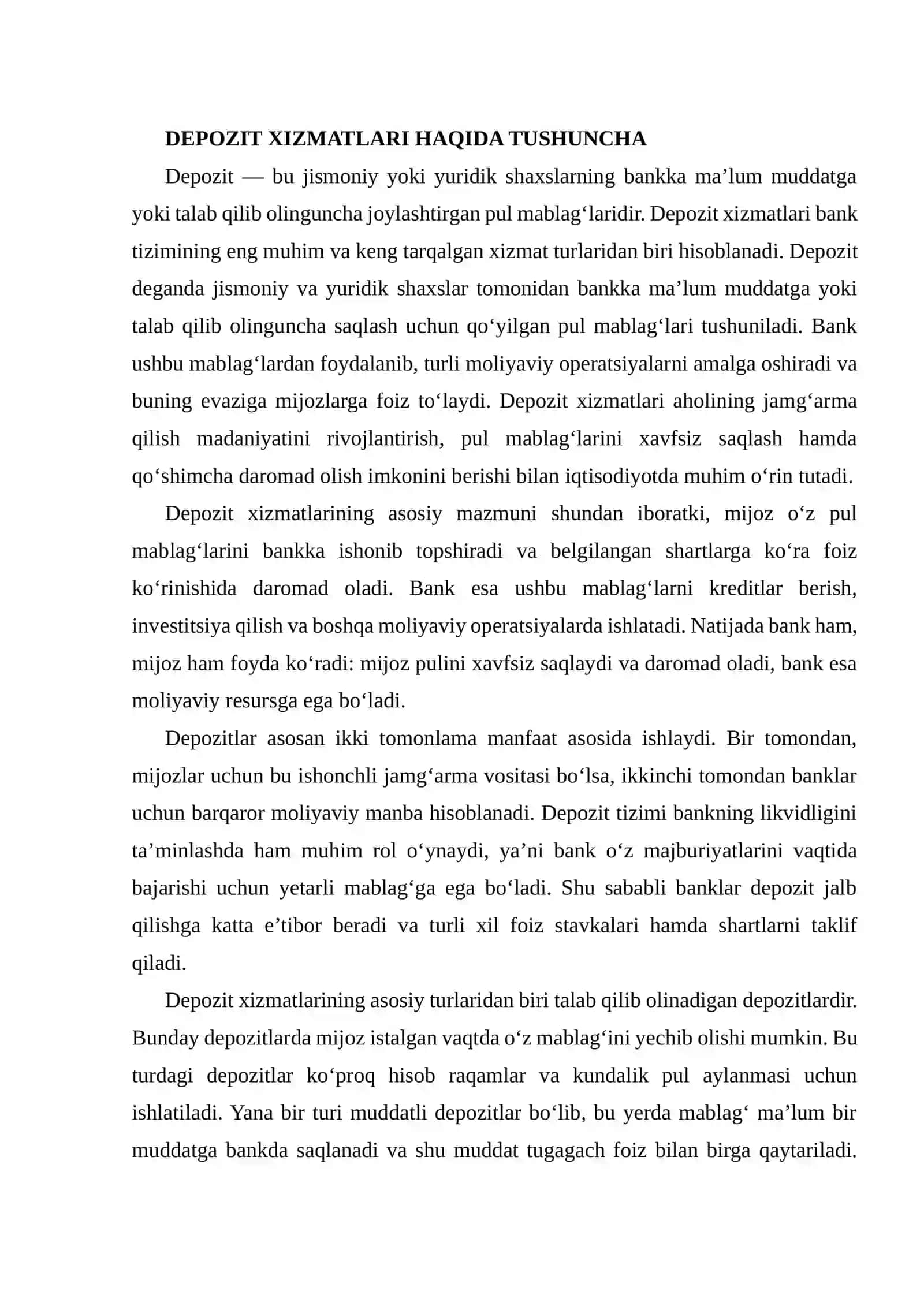 DEPOZIT VA KREDIT XIZMATLARI 4