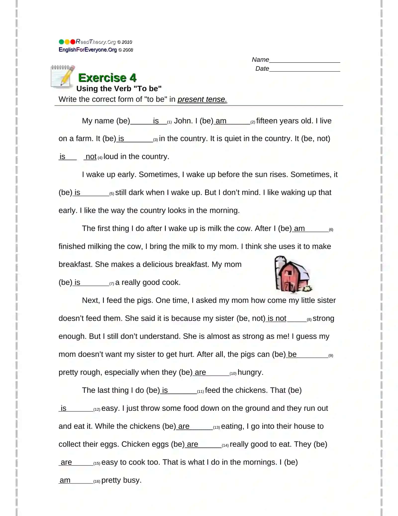 Exercise 1 Using the Verb "To be" 4