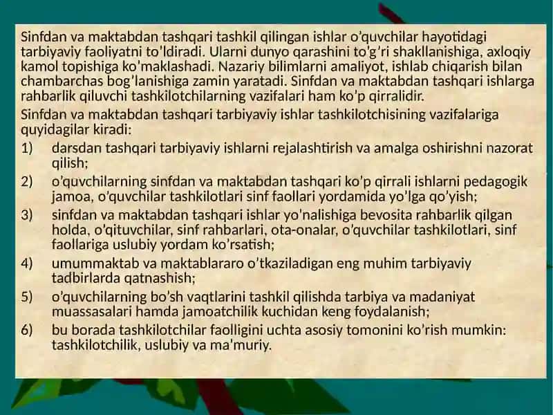 Sinfdan va maktabdan tashqari ishlar 4