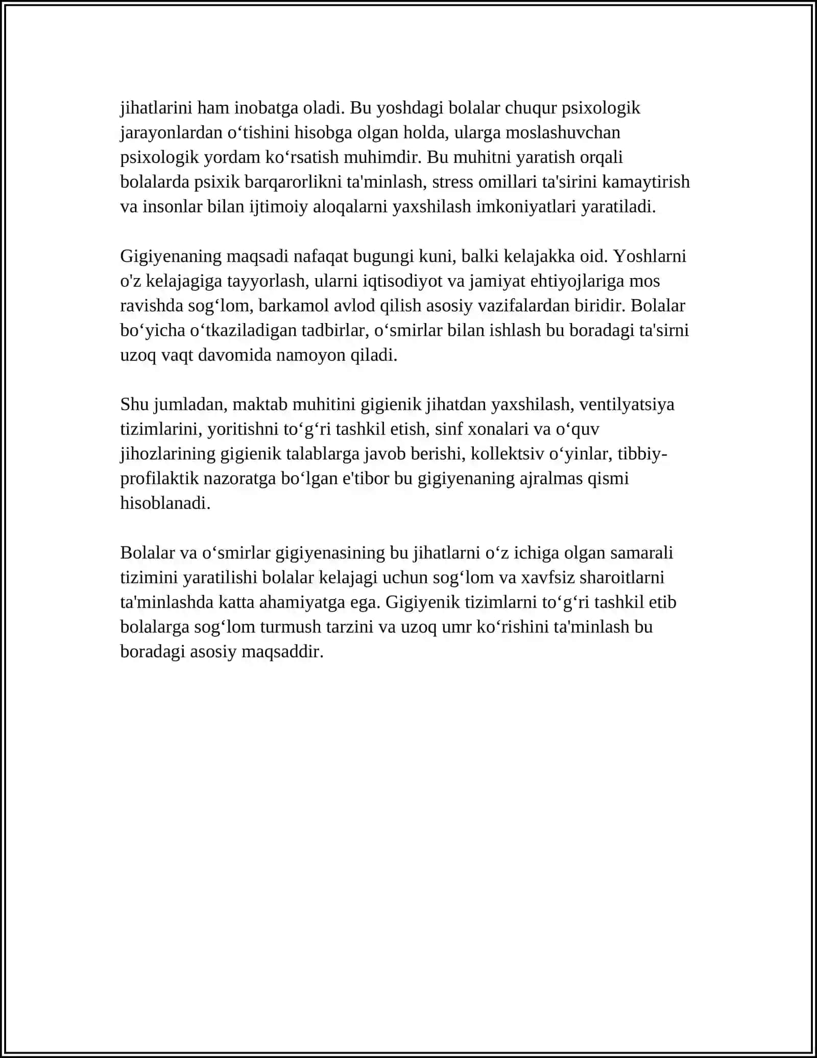 BOLALAR VA OʻSMIRLAR GIGIYENASINING UMUMIY ASOSLARI 4