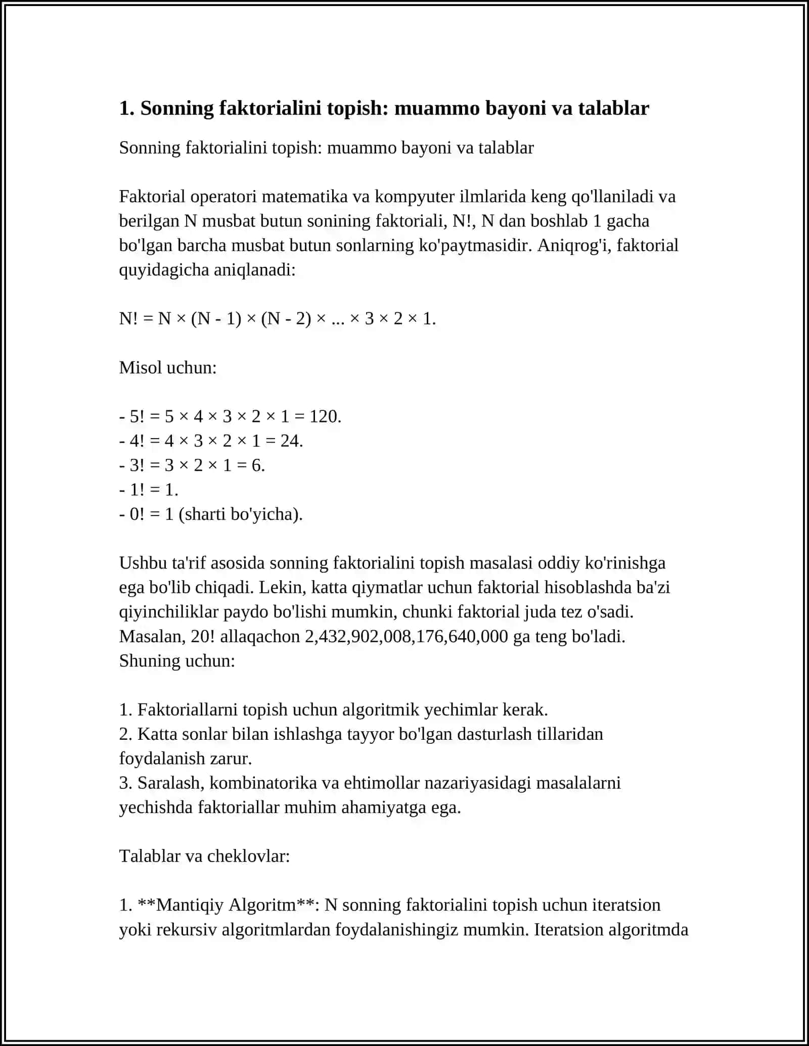 SONNING FAKTORIALINI TOPISH DASTURI 4