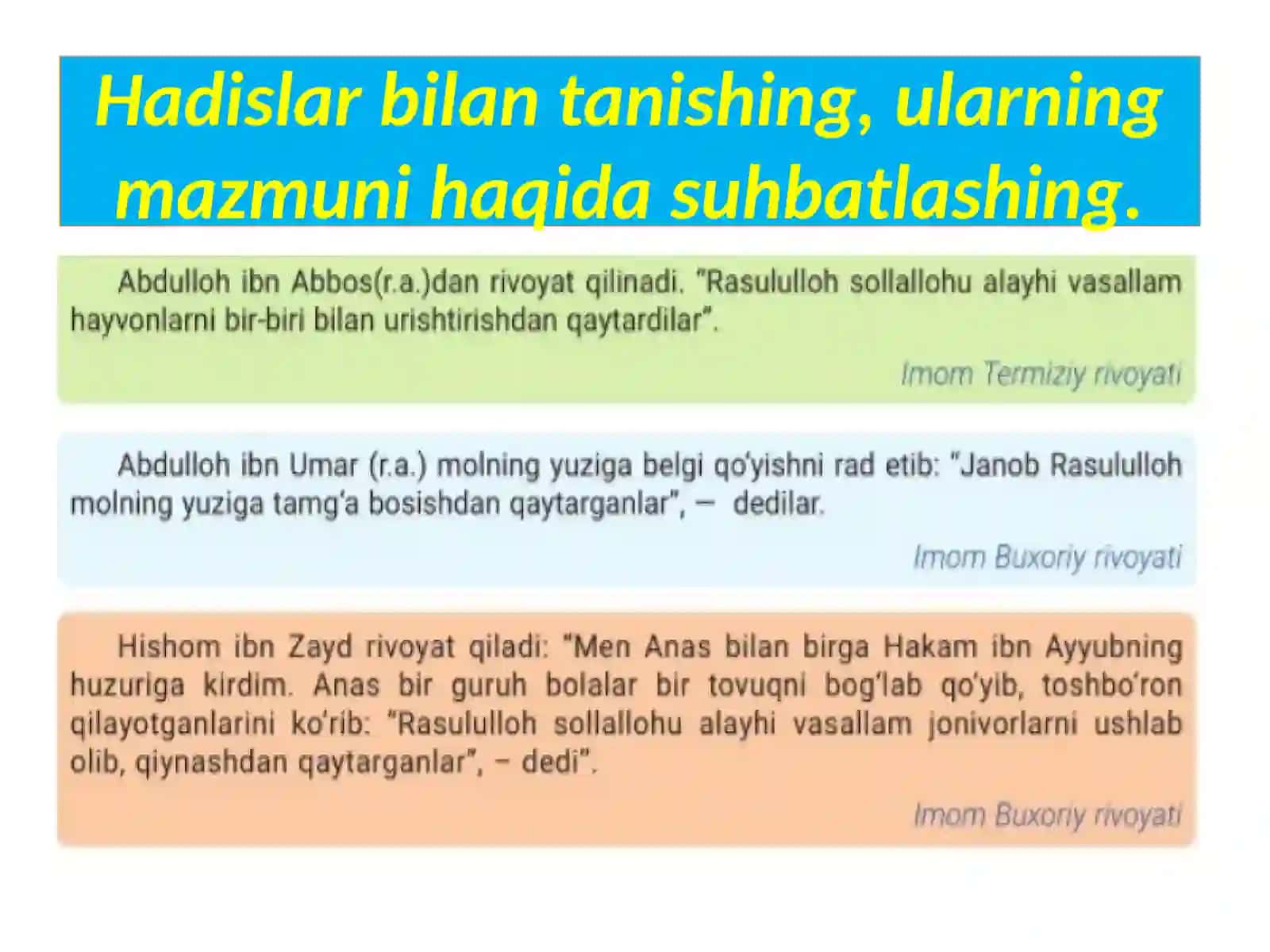Tasviriymatn. Hadis. Topshiriqlar ustida ishlash 4