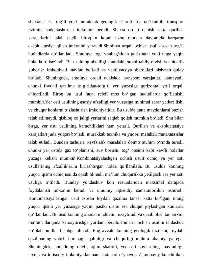 Foydali qazilma konlarini ochish usullari va ularni qo'llash usullari 4