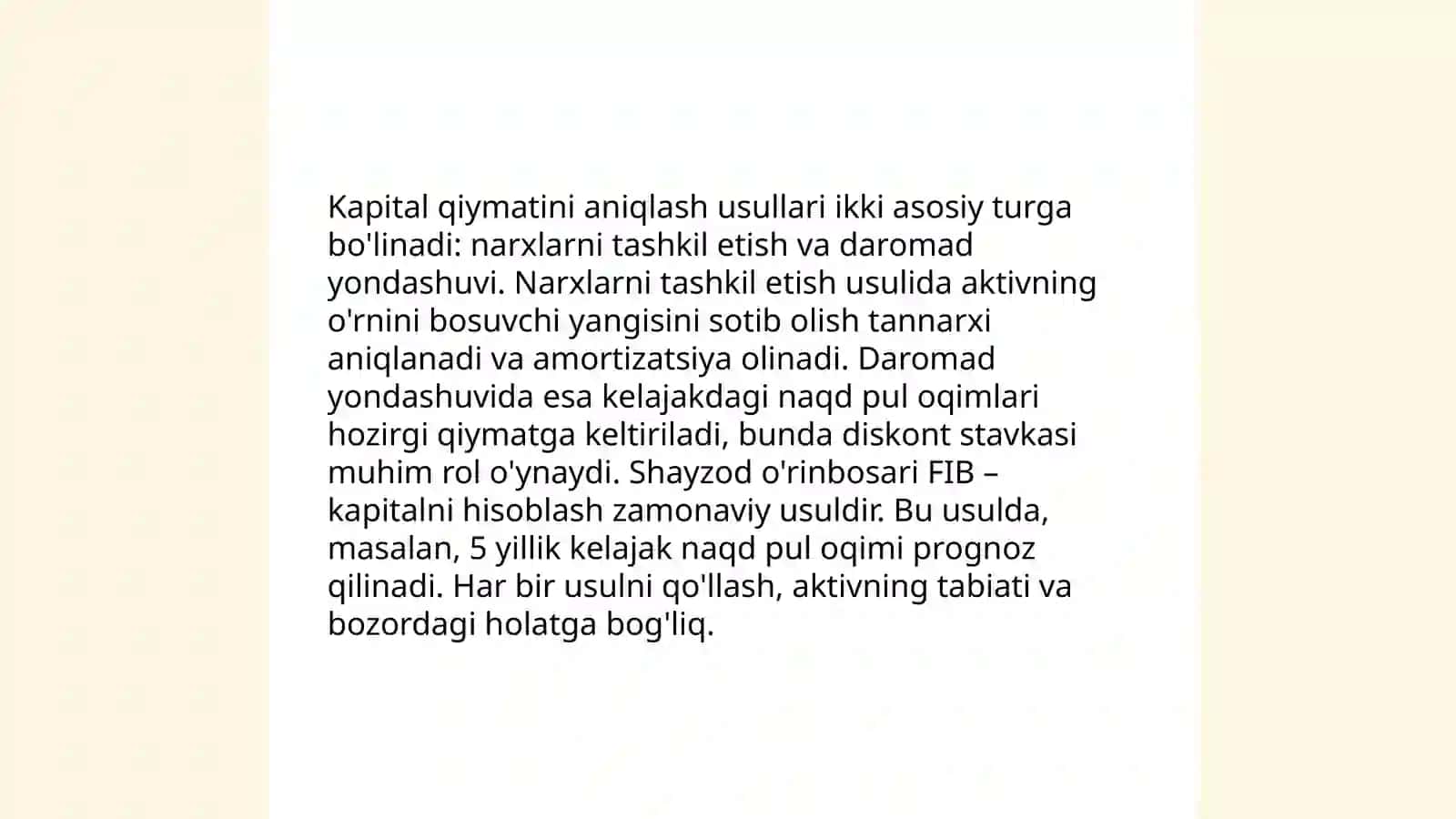 Investitsiya va kapital qiymat 4
