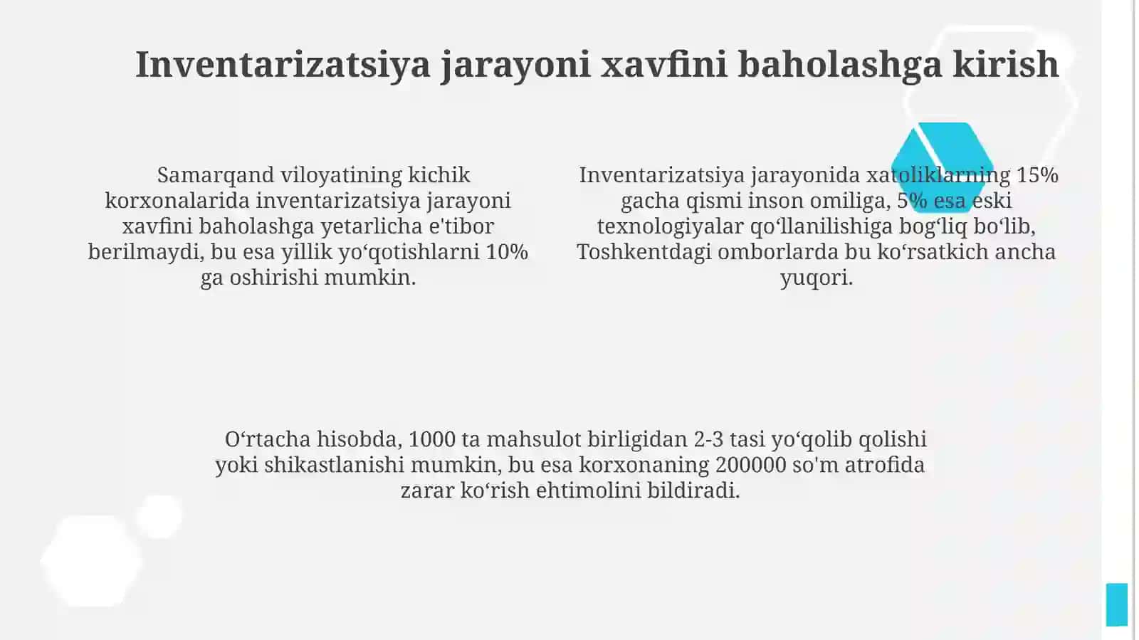 Nazorat riskini baholash. Inventarizatsiya jarayoni 4