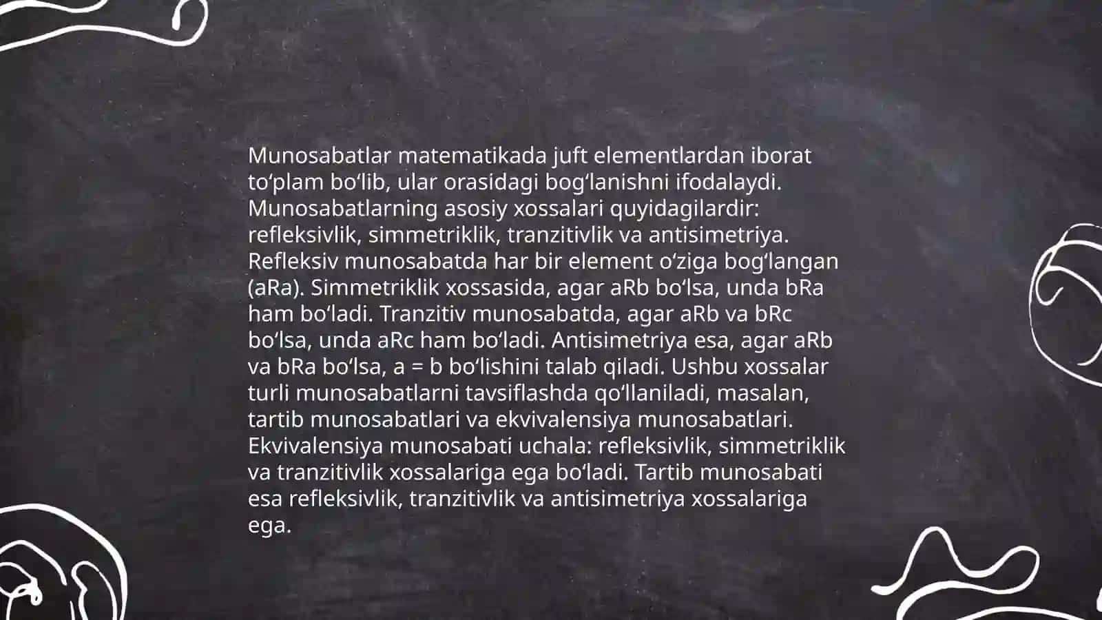 Toplamdagi munosabat uning xossalari 4