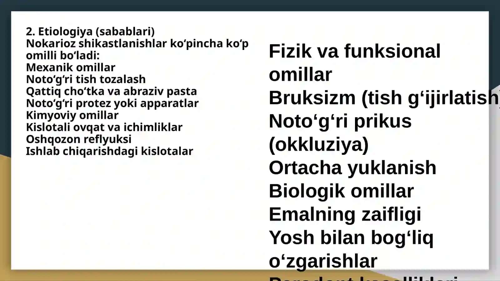 Nokarioz tish shikastlanishlari 4