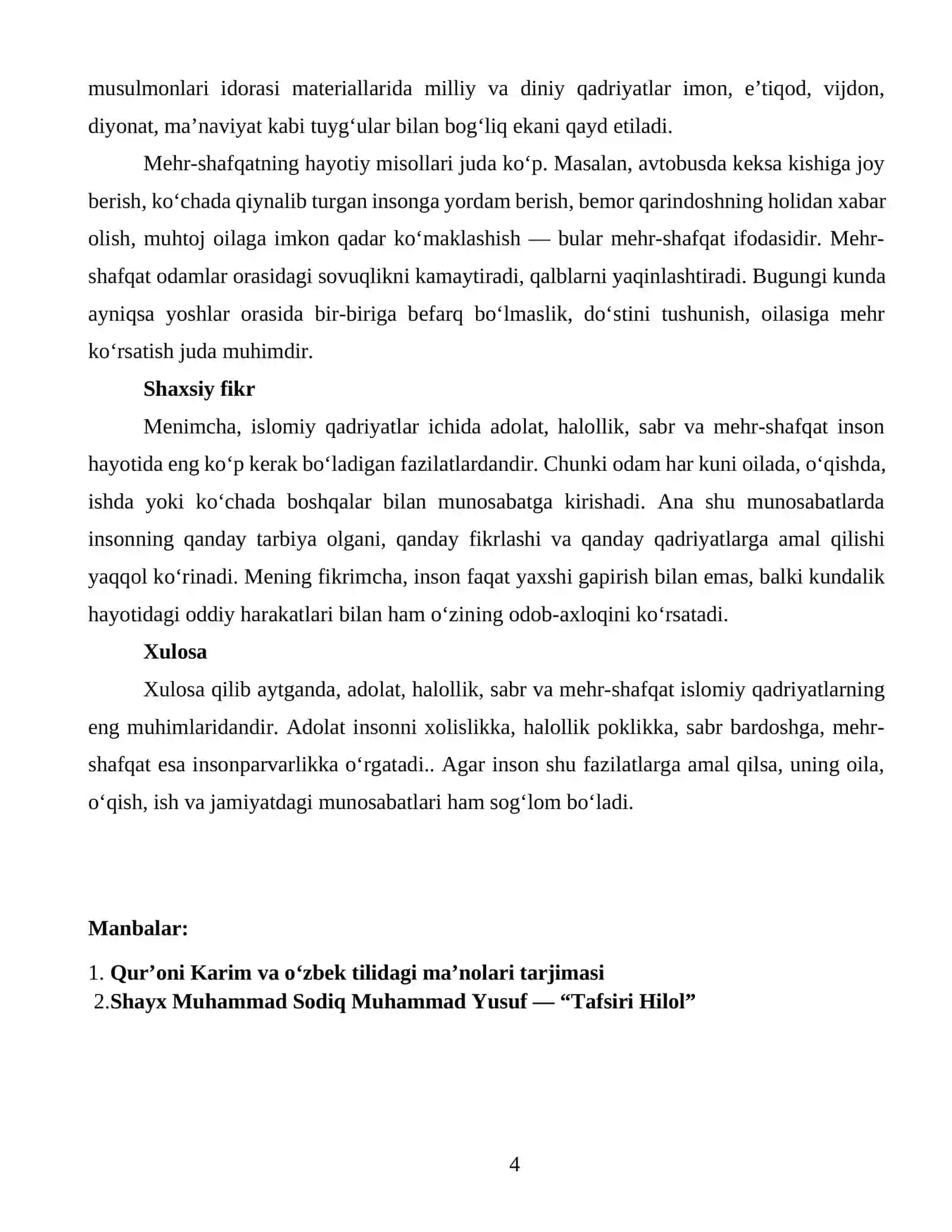 Islom qadriyatlari 4