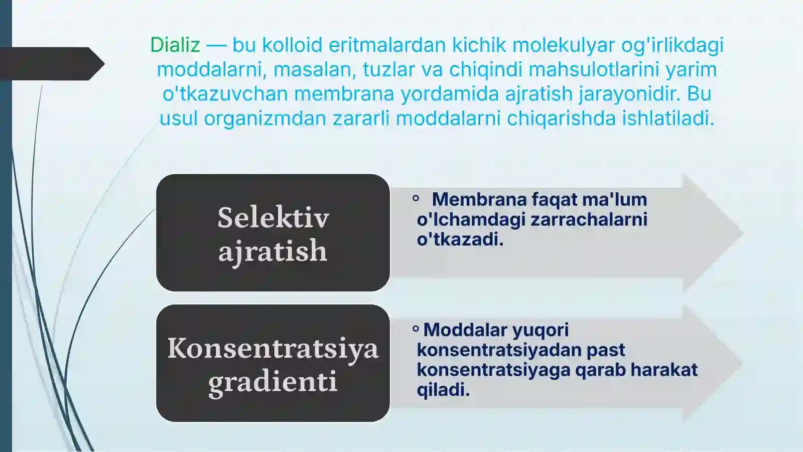 Kolloid sistemalarni dializ yoli bilan tozalash 4