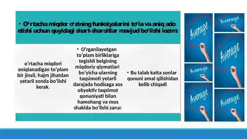 Oʻrtacha miqdorlar statistik taxlillar 4