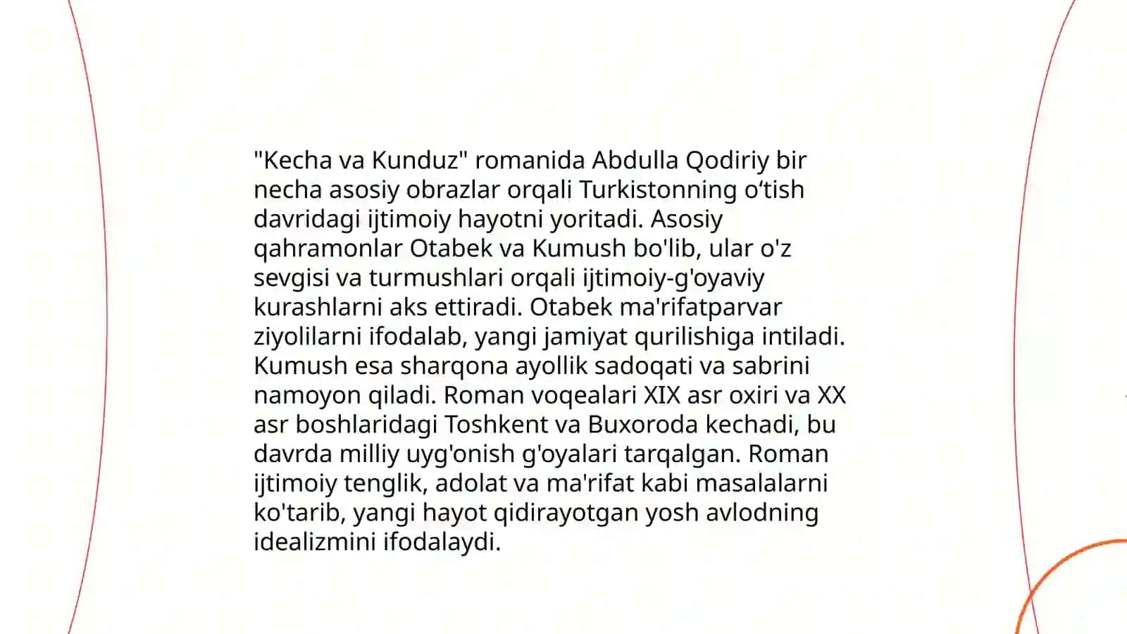 A. Cho‘lponning "Kecha va Kunduz" romanining mavzusi 4