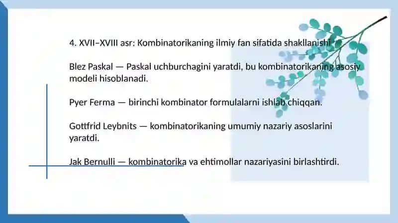 Kombinatorika fani rivojlanish tarixi 4