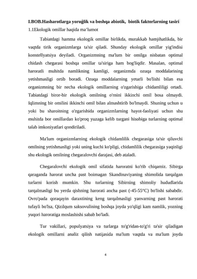 Hasharotlarga yoruģlik va boshqa abiotik,  biotik faktorlarning tasiri 4