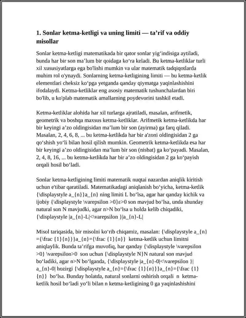 SONLAR KETMA KETLIGI VA UNING LIMITIGA MISOLLAR.AJOYIB LIMITLARGA MISOLLAR 4
