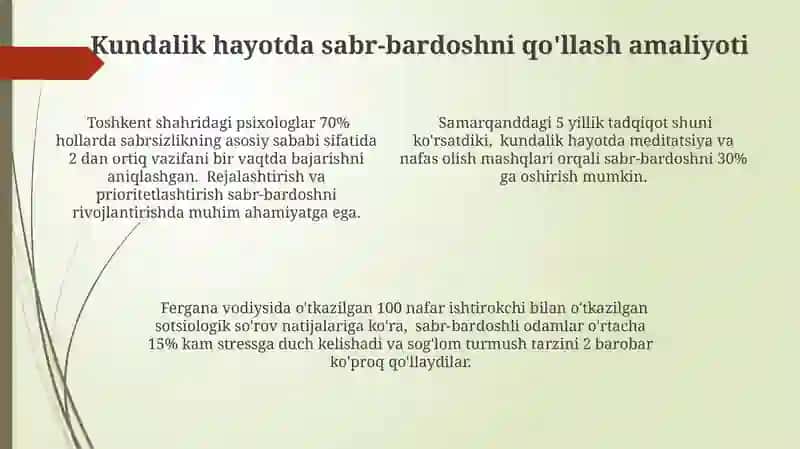 Sabr-bardoshni tarbiyalash metodologiyasi 4
