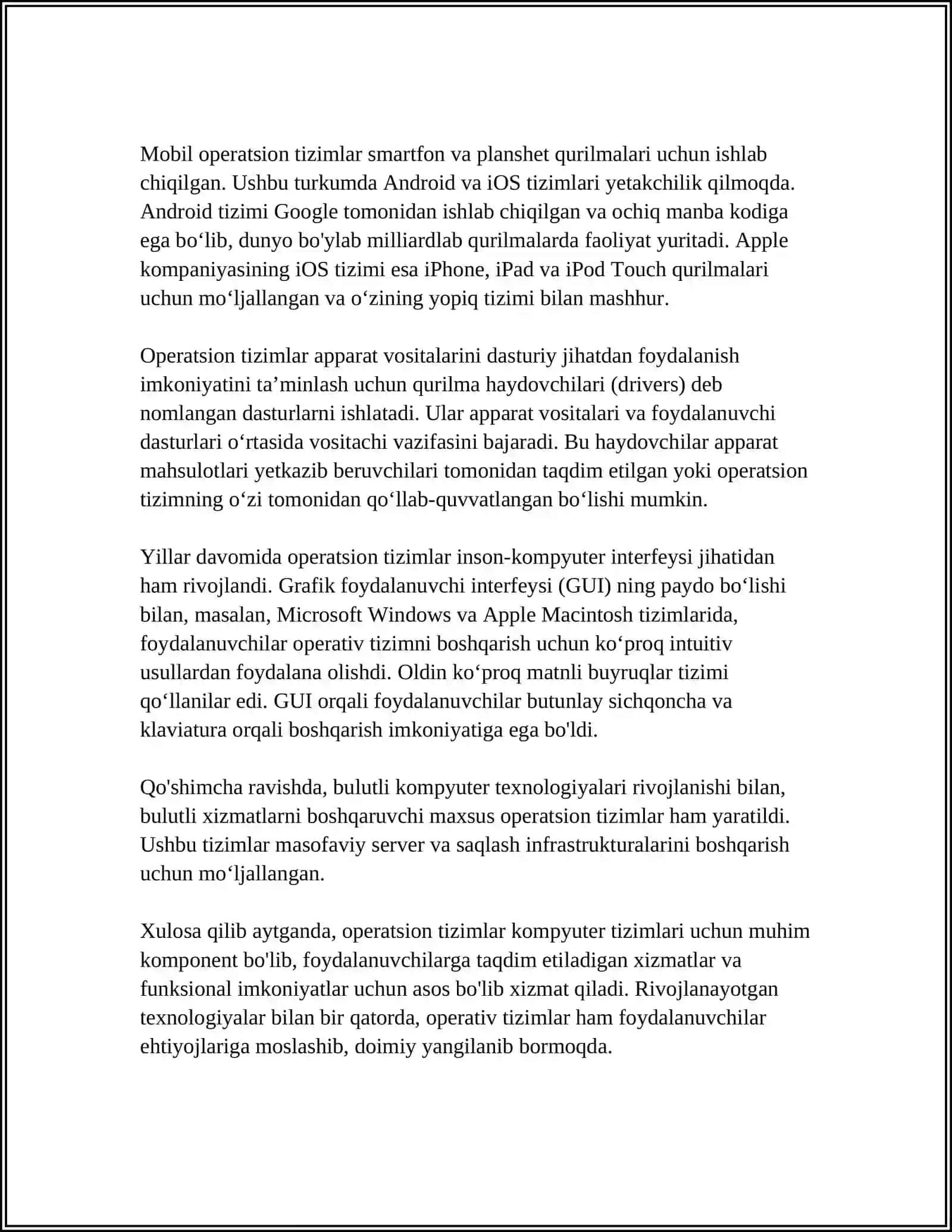 OPERATSION TIZIMLAR. VINDOVS,LINUX VA MACOS ASOSLARI 4