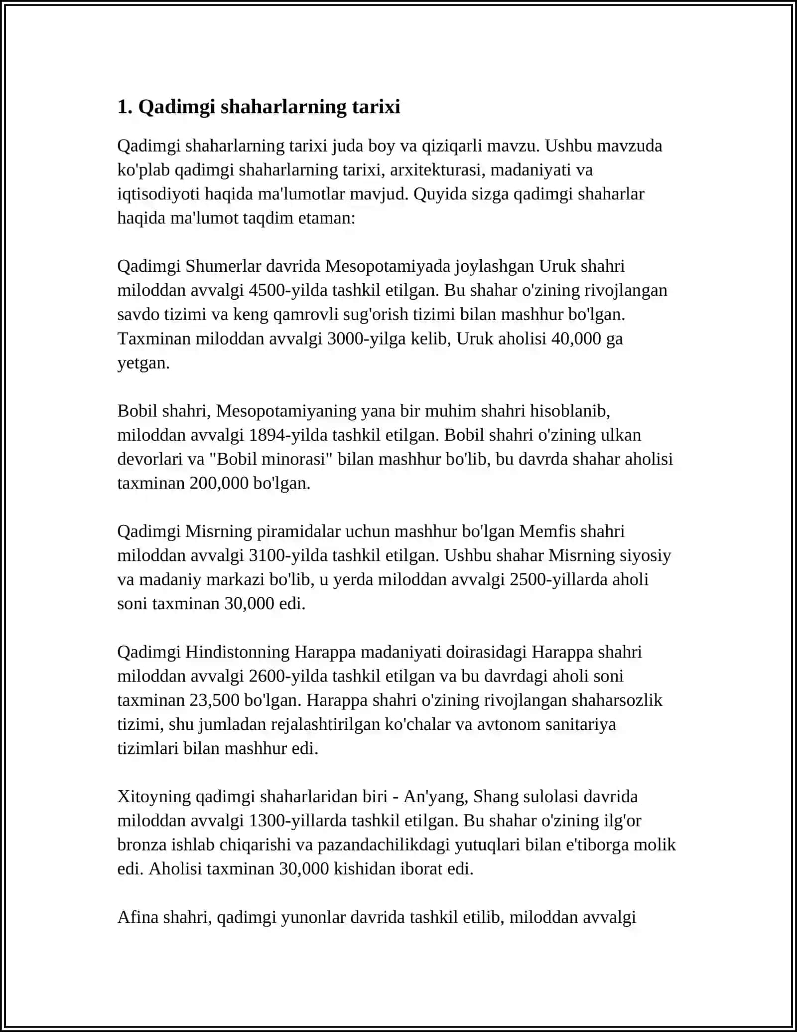 QADIMGI SHAHARLAR VA ULARNI PAYDO BO'LISHI. ARXITEKTURASI 4