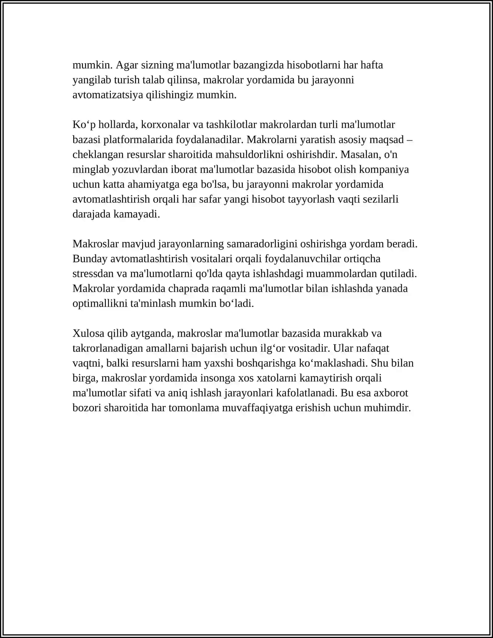 MALUMOTLAR BAZASIDA MAKROSLAR BILAN ISHLASH 4