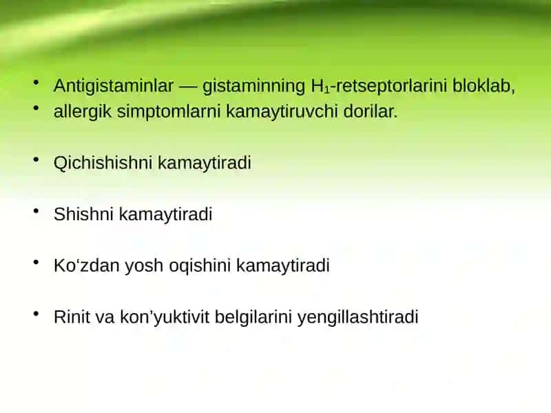 Antigistamin dori vositalarining klinik farmakologiyasi 4